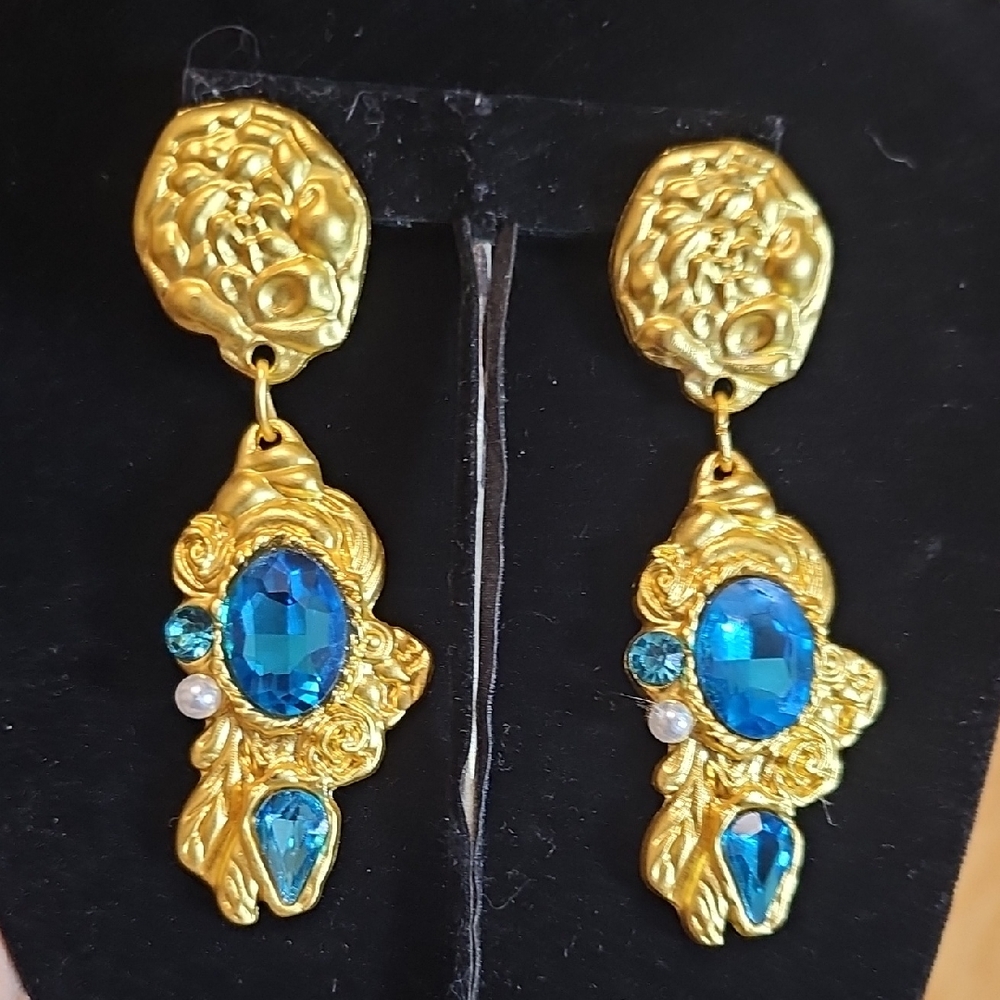 Huge Gold Tone Shoulder Duster Earrings